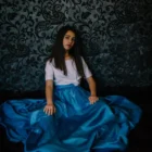 Fusta lunga clos tafta albastra