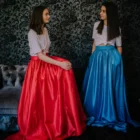 Fusta lunga clos tafta albastra