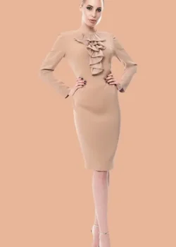 Rochie conica din matase cu volan la guler