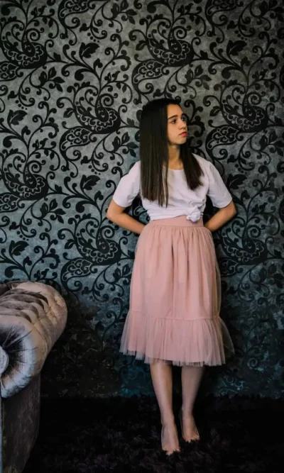 Fusta tulle roz pudra