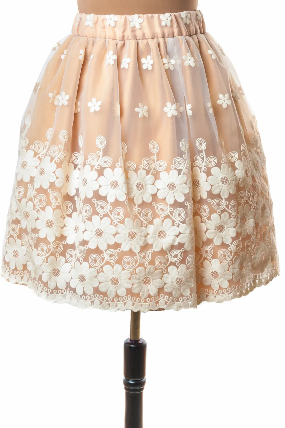 Fusta creata organza cu flori pe fond bej