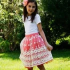 Fusta creata organza cu flori pe fond corai