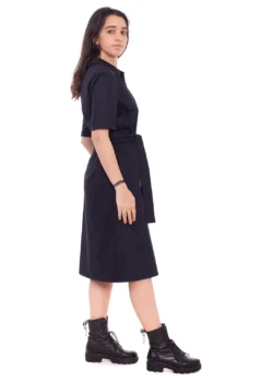 Rochie camasa din bumbac bleumarin cu buzunare