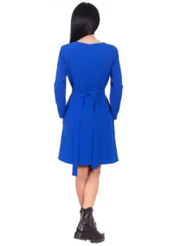 Rochie evazata cu maneca lunga matase albastra