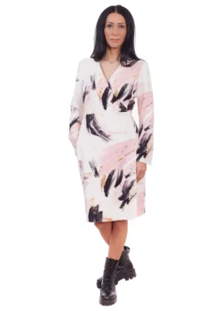 Rochie petrecuta din tesatura imprimata auriu, negru, roz