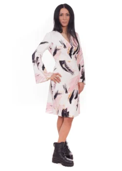 Rochie petrecuta din tesatura imprimata auriu, negru, roz