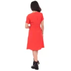 Rochie evazata cu maneca scurta si decolteu rotund din matase corai