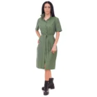 Rochie tip camasa, dreapta din bumbac verde cu buzunare