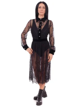 Rochie din dantela neagra cu detalii din catifea