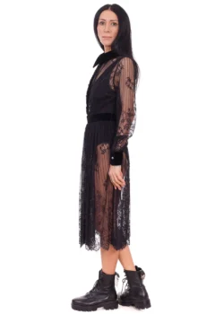 Rochie din dantela neagra cu detalii din catifea