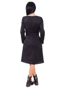 Rochie evazata din bumbac negru cu decolteu barcuta