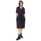 Rochie tip camasa, dreapta din bumbac negru cu buzunare