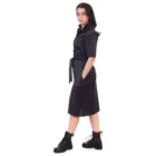 Rochie tip camasa, dreapta din bumbac negru cu buzunare