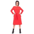 Rochie evazata cu maneca lunga, decolteu barcuta matase rosie