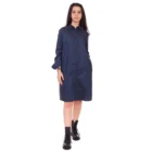 Rochie tip camasa, dreapta din bumbac bleumarin cu buzunare