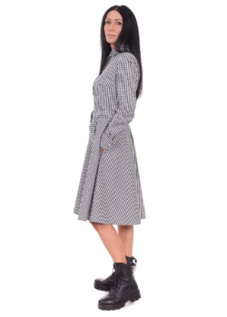 Rochie tip camasa din bumbac in carouri alb negru