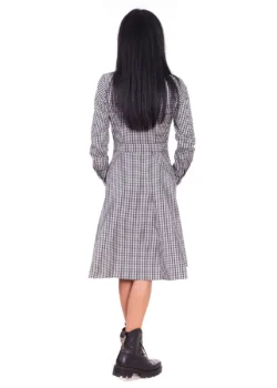 Rochie tip camasa din bumbac in carouri alb negru