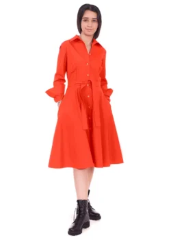 Rochie tip camasa corai, din bumbac