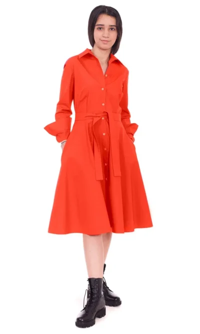 Rochie tip camasa corai, din bumbac