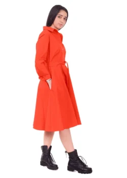 Rochie tip camasa corai, din bumbac