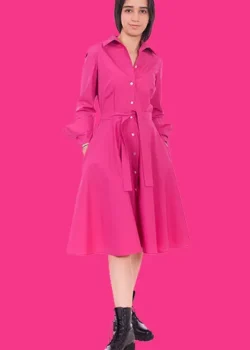 Rochie tip camasa, clos din bumbac fucsia