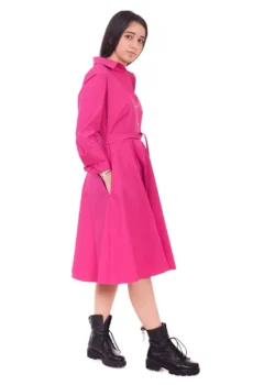 Rochie tip camasa, clos din bumbac fucsia
