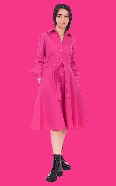 Rochie tip camasa, clos din bumbac fucsia