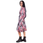 Rochie tip camasa din bumbac in carouri rosu gri alb