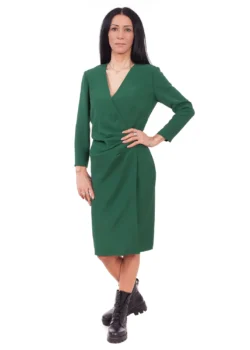 Rochie petrecuta fronsata matase naturala verde inchis