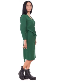 Rochie petrecuta fronsata matase naturala verde inchis
