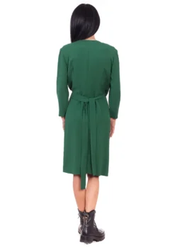 Rochie petrecuta fronsata matase naturala verde inchis