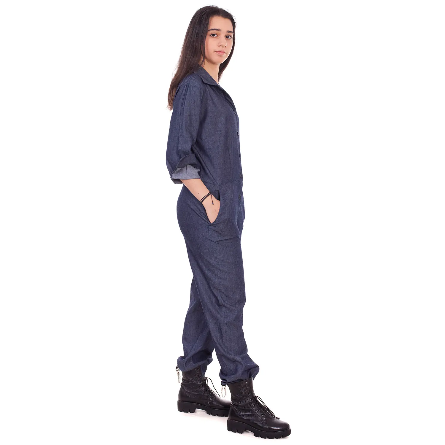 Salopeta Maruca denim cu nasturi pana in talie si maneca 3/4