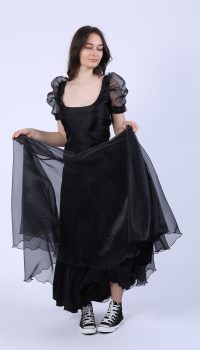 Bluza din organza neagra cu maneci bufante scurte