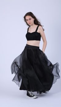 Fusta lunga clos cu buzunare din organza neagra - imagine 4