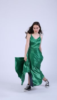 Rochie clos cu bretele din tafta verde - imagine 7