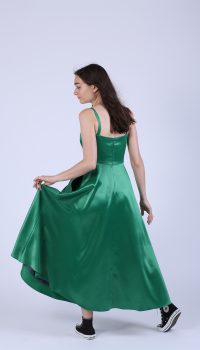 Rochie clos cu bretele din tafta verde - imagine 2