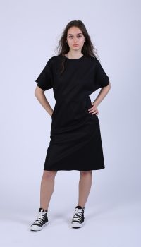 Rochie neagra, evazata, cu maneca fluture si desfacuta la spate - imagine 6