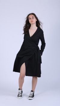 Rochie petrecuta evazata din stofa neagra - imagine 3