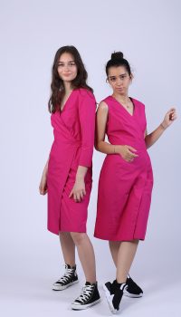 Rochie petrecuta fara maneci din bumbac fucsia