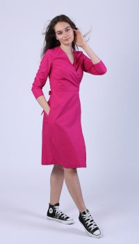 Rochie petrecuta, usor evazata din bumbac fucsia - imagine 5