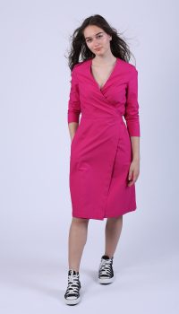 Rochie petrecuta, usor evazata din bumbac fucsia - imagine 6