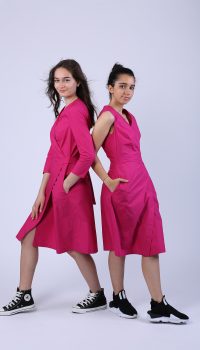 Rochie petrecuta, usor evazata din bumbac fucsia - imagine 7