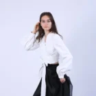 Bluza scurta petrecuta din bumbac alb