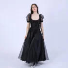 Bluza din organza neagra cu maneci bufante scurte