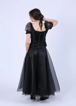 Bluza din organza neagra cu maneci bufante scurte