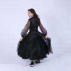 Bluza din organza neagra cu maneci bufante scurte