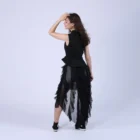 Fusta asimetrica neagra din mesh negru si volane verticale