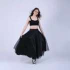 Fusta lunga clos cu buzunare din organza neagra