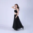 Fusta lunga clos cu buzunare din organza neagra