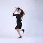 Rochie evazata din bumbac negru lucios cu maneca 3/4